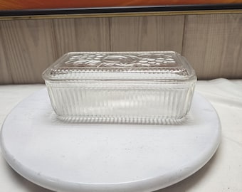 Vintage Federal Glass Clear Fruit Design Medium Refrigerator Box
