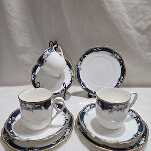 Vintage Noritake Sandhurst Bone China Floral Scalloped Edge Bread and Butter Cup and Saucer Set For 3