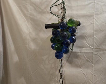 Vintage Blue and Green Lucite Grapes Hanging Pendant Swag Lamp