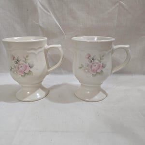 Vintage Pfaltzgraff Stoneware Tea Rose Cups/Mugs Set of 2