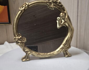 Vintage Gold Hollywood Regency Lady With Flowers Wall/Table Mirror Decor