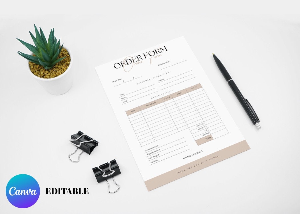 Editable Canva Order Form Template for Small Business Printable Craft ...