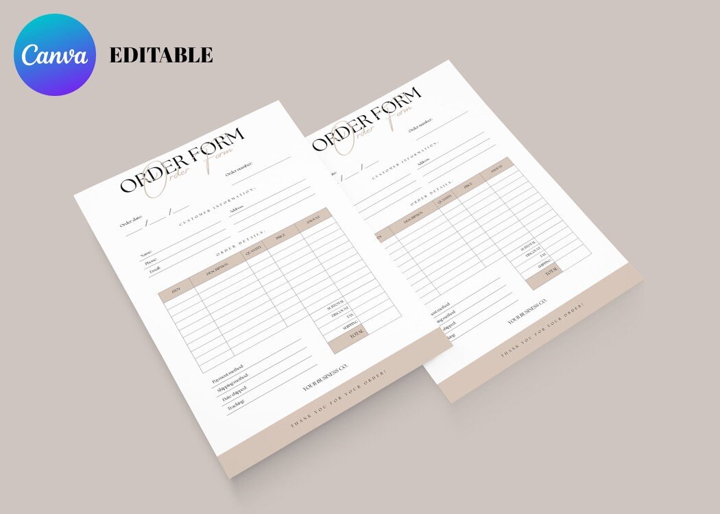 Editable Canva Order Form Template for Small Business Printable Craft ...