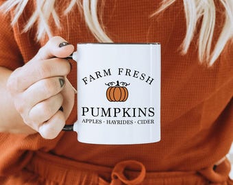 Fall Mug, Farm Fresh Pumpkins, Cute Fall Coffee Cup, Vintage Aesthetic Fall Mug, Thanksgiving Mug, Autumn Season Mug, Fall Gift for her