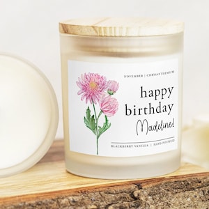Custom November Birthday Gift for her, Birth flower Candle, November Flower, Best Friend Birthday, Gift for Mom/Sister, Chrysanthemum Flower
