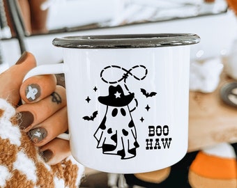 Boo Haw Halloween Mug, Cowboy Ghost Mug, Cute Autumn Mug, Spooky decor, Halloween mug for her or him, Vintage Western Halloween Coffee cup