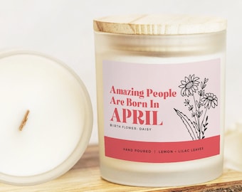 April Birthday Gift, Frosted Candle, Birth Flower Daisy or Sweet Pea Personalized