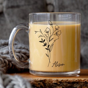 Custom Flower Name Mug, Birthday Gift for Her, Personalized Birthday,Birth Month Gift,April Birthday,Mom Birthday,Gift for Friend,Flower Mug