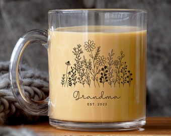 Custom Flower Name Mug, Gift for new Grandma, new Mother, Nana Gift, Christmas Gift for her, Wildflower Mug,Mom Birthday, Grandma Birthday