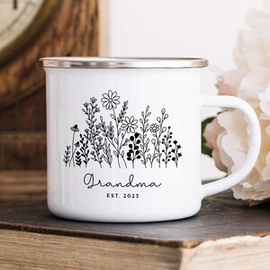 Custom Flower Name Mug, Gift for new Grandma, new Mother, Nana Gift, Christmas Gift for her, Wildflower Mug,Mom Birthday, Grandma Birthday