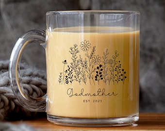 Godmother Gift, Godmother Proposal, Custom Flower Name Mug, Gift for her, Baptism Gift, Christening Gift, Wildflower Mug, Mom /Grandma /Aunt
