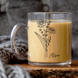 Custom Flower Name Mug, Birthday Gift for Her, Personalized Birthday,Birth Month Gift,April Birthday,Mom Birthday,Gift for Friend,Flower Mug