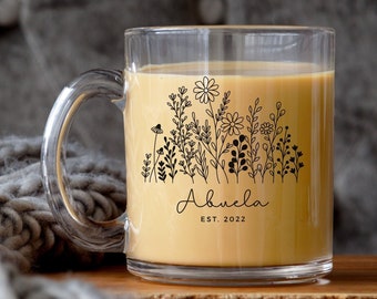 Custom Flower Name Mug, Gift for new Grandma, new Mother, Abuela Gift, Christmas Gift for her, Wildflower Mug,Mom Birthday, Grandma Birthday