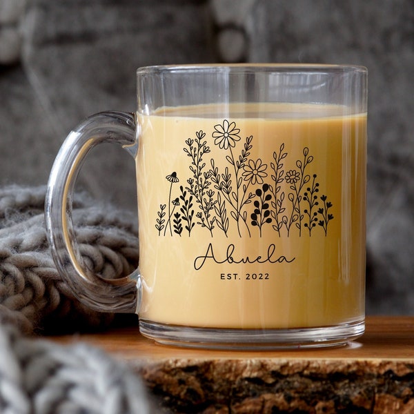 Custom Flower Name Mug, Gift for new Grandma, new Mother, Abuela Gift, Christmas Gift for her, Wildflower Mug,Mom Birthday, Grandma Birthday