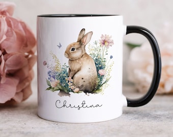 Personalized Mug for her, Easter Mug, Bunny Rabbit with Flowers, Easter Gift Ideas, Bunny Mug, Easter Coffee Mug, Spring Mug, Gifts for her