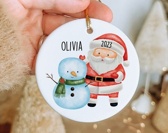 Baby's First Christmas Ornament, Childs Name Keepsake Ornament, Personalized 1st Christmas Santa and Snowman, Custom Baby Boy or Girl 2023