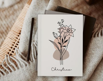 Custom Journal, Birth Flower Notebook, Bridesmaid Gift, Birth Month, Birthday Gift for Her, Mothers Day,Girlfriend Daughter, Prayer Journal