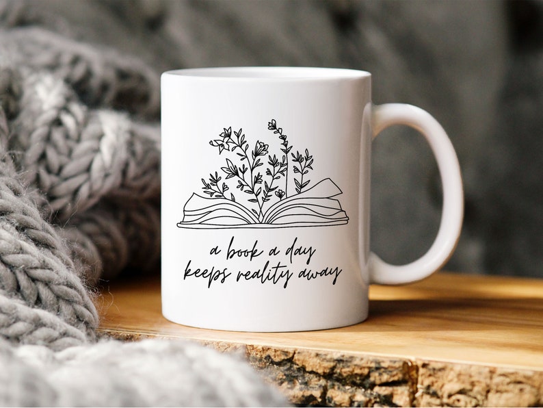 A book a day keeps reality away, Book Lover Gift, Reading Mug, Bookish Gift, Flower Book Mug, Teacher Gift, Reading Lover Gift, Book Tea Mug bild 3
