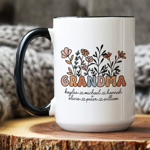 Custom Flower Name Mug, Gift for new Grandma, Mimi Mug, Nana Gift, Mothers Day Gift idea, Wildflower Mug, Gigi Birthday, Grandma Birthday