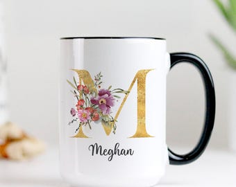 Taza con nombre personalizado, Taza personalizada, Taza de café con nombre personalizado, Regalo para damas de honor, Taza para mamá, Taza para amiga, Regalo para mejores amigas, Taza con flores