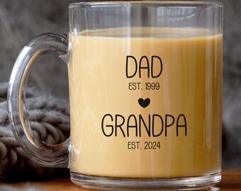 Dad to Grandpa Gift, First Time Grandfather Announcement with dates, Fathers Day Mug, new Papa Pops Grams Christmas Birthday year coffee cup