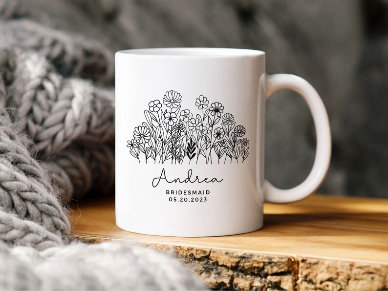 Bridesmaid Personalized Bridesmaid Gift, Bridesmaid Proposal Gift, Bridesmaid Mug,Bridal Party Gift,Custom Flower Bride Gift Bachelorette image 5