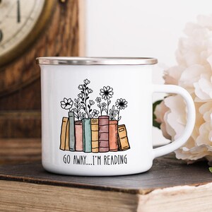 Book Mug "Go Away I'm Reading" Gift for Book Lover, Flower Book Mug, Reading Mug, Bibliophile Christmas Gift, Librarian/Teacher Gift for her image 3