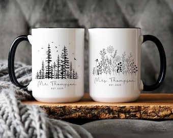Personalized Mr and Mrs Mugs: Matching Couple Gift for Wedding or Engagement