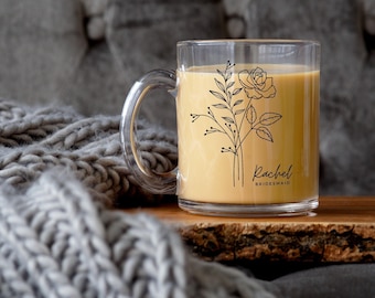 Custom Bridesmaid Gift, Floral Personalized Mug, Ceramic or Glass Mug, Bridal Party Birth Month Flowers, Maid of honor