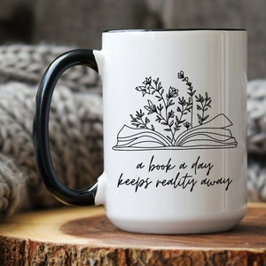 A book a day keeps reality away, Book Lover Gift, Reading Mug, Bookish Gift, Flower Book Mug, Teacher Gift, Reading Lover Gift, Book Tea Mug bild 7