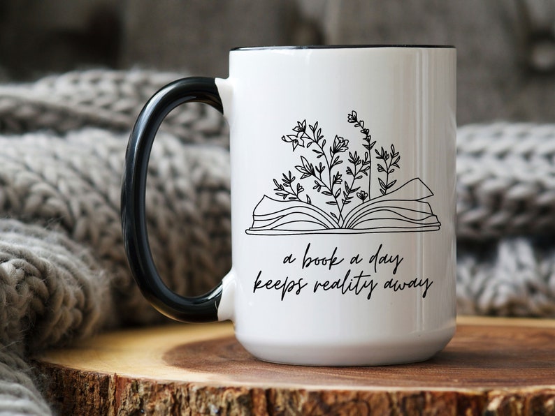 A book a day keeps reality away, Book Lover Gift, Reading Mug, Bookish Gift, Flower Book Mug, Teacher Gift, Reading Lover Gift, Book Tea Mug bild 7