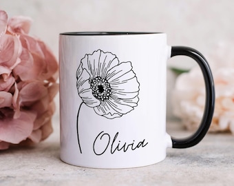 Personalized Coffee Cup, Personalized Mug for Women, Custom Flower Name Mug, Name Coffee Cup, Glass Mug, Gift for Mom,Gift for Woman,for her