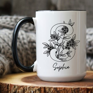 Custom Flower Name Mug, Personalized Mug for Women, Personalized Coffee Mug, Monogram Mug,Name Coffee Cup,Initial Mug,Glass Mug,Gift for Mom