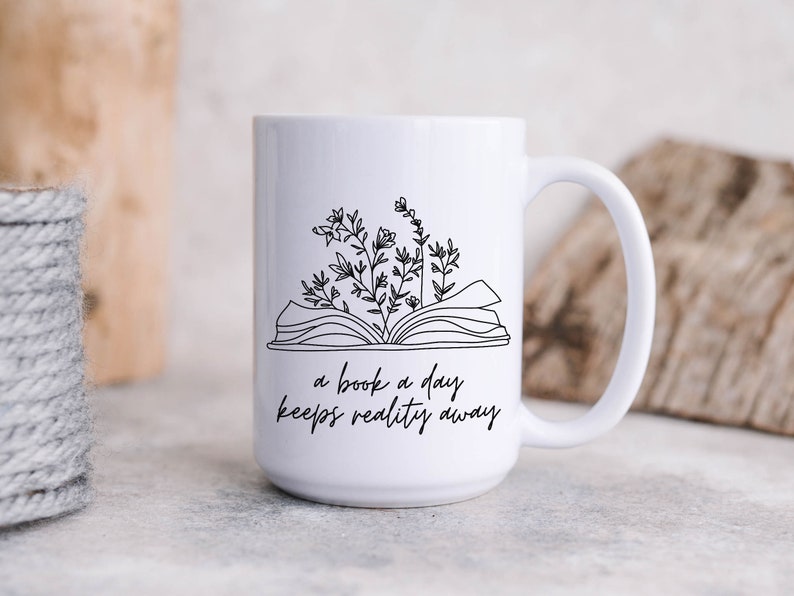 A book a day keeps reality away, Book Lover Gift, Reading Mug, Bookish Gift, Flower Book Mug, Teacher Gift, Reading Lover Gift, Book Tea Mug bild 6