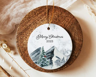 2026 Christmas Ornament, Holiday Ornament Keepsake with year, Mountains & Christmas tree Traditional Christmas