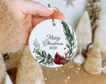 Adorno navideño de cardenal, recuerdo navideño de 2025, decoración navideña personalizada de 2025, regalo de adorno navideño tradicional