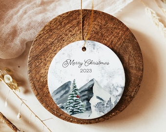 2025 Christmas Ornament, Holiday Ornament Keepsake with year, 2025 Christmas Decoration, Mountains & Christmas tree Traditional Christmas