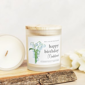 May Birthday Gift for her, Custom Birth flower Candle, Lily of the Valley Flower, Best Friend Birthday, Gift for Mom or Sister, May Flower