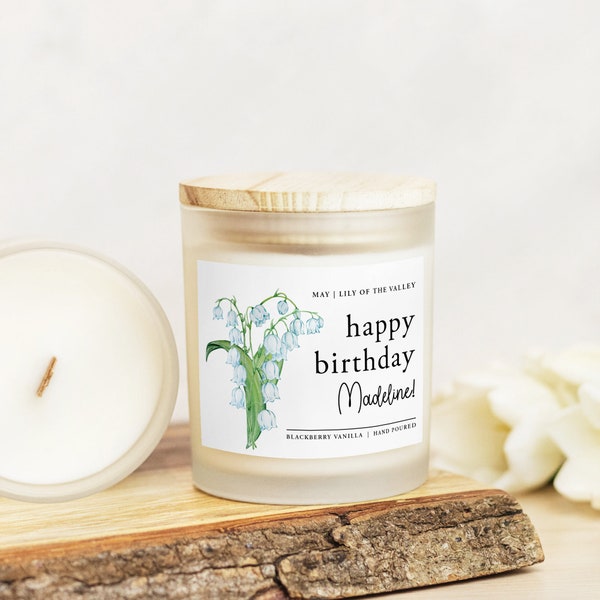 May Birthday Gift for her, Custom Birth flower Candle, Lily of the Valley Flower, Best Friend Birthday, Gift for Mom or Sister, May Flower