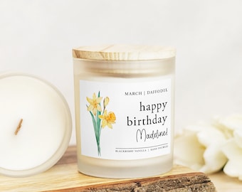 Birth Flower Candle: March Daffodil Birthday (Custom Name)