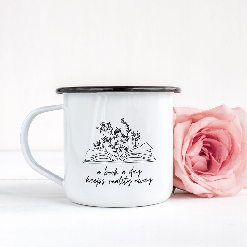 A book a day keeps reality away, Book Lover Gift, Reading Mug, Bookish Gift, Flower Book Mug, Teacher Gift, Reading Lover Gift, Book Tea Mug bild 5