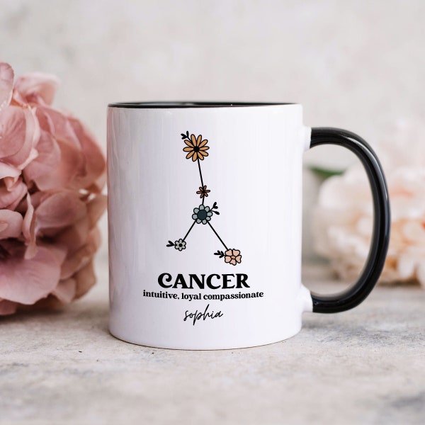 Cancer Birthday Mug, Cancer Zodiac Gift, Custom Cancer Mug, Custom Name Mug, Horoscope Mug, Astrology Mug, Cute Birthday Gift for Her