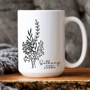 Event Planner Gift, Wedding Planner Mug, Personalized floral name mug, Thank you appreciation Gift, Manager Designer Planner Coordianator zdjęcie 5