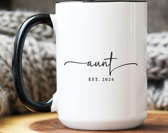 Regalo para la nueva tía, Taza personalizada para la tía con el año de fundación, Regalo para la tía con fecha, Anuncio de embarazo a la hermana, Regalo para el nuevo bebé de parte de la sobrina o los sobrinos