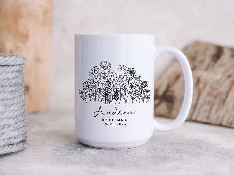 Bridesmaid Personalized Bridesmaid Gift, Bridesmaid Proposal Gift, Bridesmaid Mug,Bridal Party Gift,Custom Flower Bride Gift Bachelorette image 6
