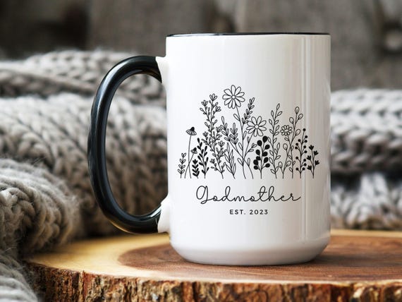 Personalized Godmother Gift, Godmother Mug, Godmother Proposal, Custom Flower Mug,Baptism Gift, Christening Gift,Wildflower Mom/Grandma/Aunt