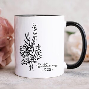 Event Planner Gift, Wedding Planner Mug, Personalized floral name mug, Thank you appreciation Gift, Manager Designer Planner Coordianator zdjęcie 3