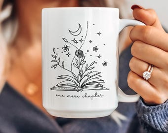 One More Chapter Mug, Gift for Book Lover, Celestial Floral Book Mug, Reading Mug, Flower Book Mug,Book Lover Mug,Librarian Mug,Teacher Gift