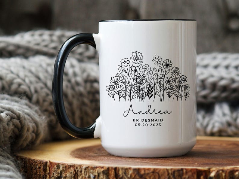 Bridesmaid Personalized Bridesmaid Gift, Bridesmaid Proposal Gift, Bridesmaid Mug,Bridal Party Gift,Custom Flower Bride Gift Bachelorette image 7