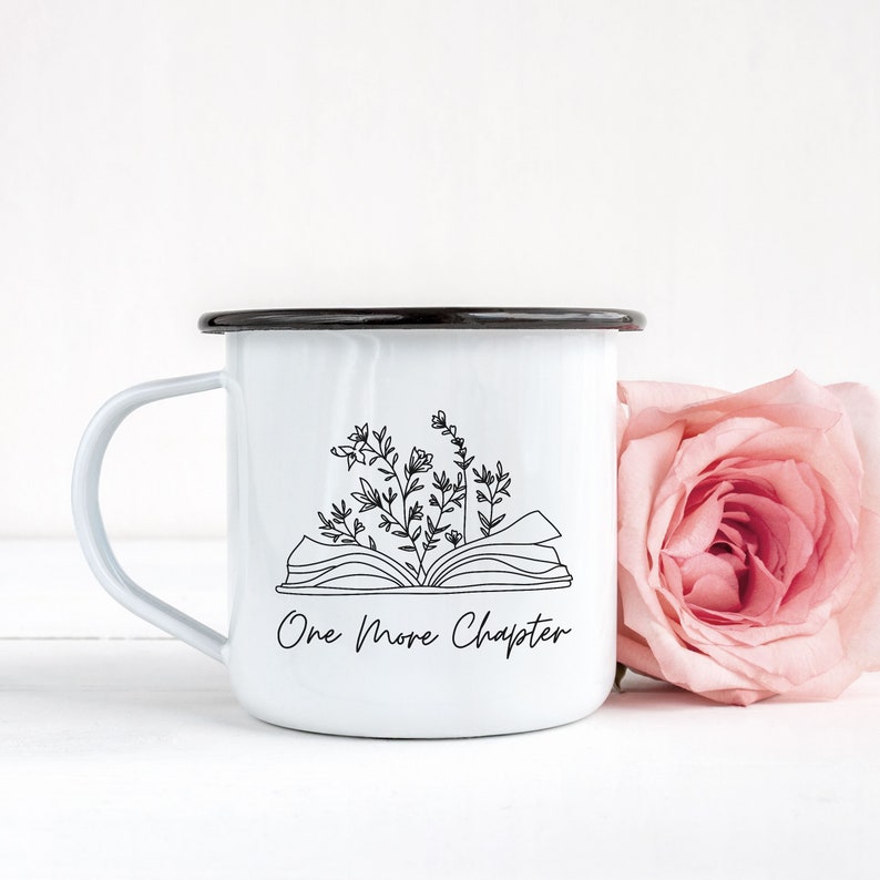 Just One More Chapter Mug, Gift for Book Lover, Floral Book Mug, Reading Mug, Flower Book Mug, Book Lover Mug, Librarian Mug,Teacher Gift Camp Mug Black Rim